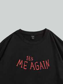 ROMWE MEN 男士棉標語和骷髅頭圖案T恤 - 黑色 - 查看 3