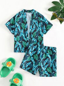 Toddler Boys Tropical Print Beach Swimsuit - Multicolor - View 1