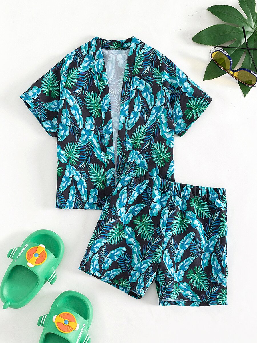 Toddler Boys Tropical Print Beach Swimsuit - Multicolor - View 1