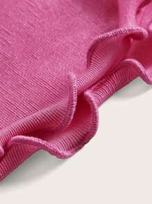 SHEIN ICON Draped Collar Drawstring Side Lettuce Trim Tee - Pink - View 3