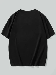 ROMWE MEN Guys Cotton Slogan & Figure Graphic Tee - Black - View 2