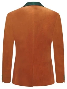 Hombres Blazer de cuello en contraste de terciopelo - Mostaza Amarilla - Ver 2