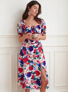 SHEIN Frenchy 印花前繫帶短款上衣和高衩半身裙 - 彩色 - 查看 6