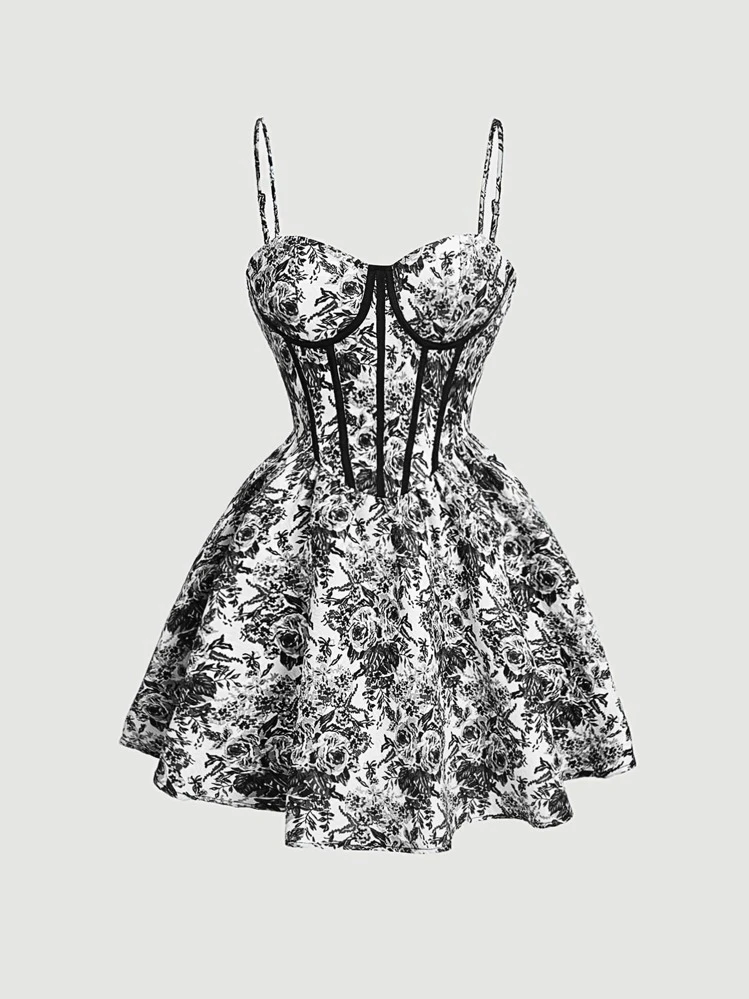 shein corset dress SHEIN MOD Floral Print Bustier Cami Dress Corset Dress