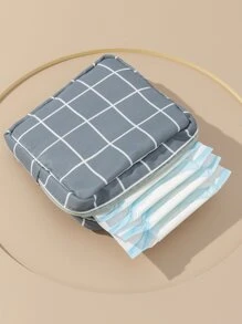 1pc Plaid Pattern Sanitary Napkin Storage Bag, Modern Polyester Sanitary Pad Pouch Period Kit For Home - Multicolor - View 1