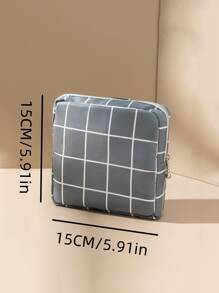 1pc Plaid Pattern Sanitary Napkin Storage Bag, Modern Polyester Sanitary Pad Pouch Period Kit For Home - Multicolor - View 4