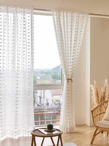 1入組小絨球細節紗簾現代滌綸濾光隱私透明窗簾適用於客廳和臥室 - 白色 - 查看 3