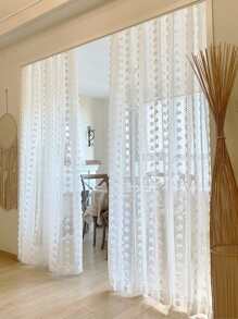 1入組小絨球細節紗簾現代滌綸濾光隱私透明窗簾適用於客廳和臥室 - 白色 - 查看 4