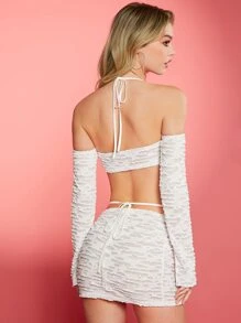 SHEIN ICON Bộ đồ hai mảnh nữ Bất đối xứng Lộ Lưng Chia Buộc lại màu trơn Gợi cảm - trắng - Xem 2