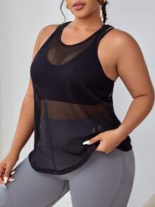 Plus Criss Cross Back Sports Tank Top - Black - View 2