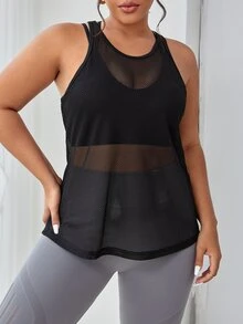 Plus Criss Cross Back Sports Tank Top - Black - View 3