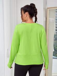SHEIN Daily&Casual Plus Neon Lime High Low Hem Sports Tee - Lime Green - View 2