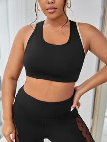 Plus Two Tone Criss Cross Back Sports Bra - Multicolor - View 2