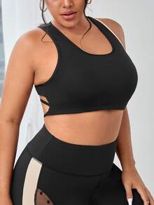 Plus Two Tone Criss Cross Back Sports Bra - Multicolor - View 4