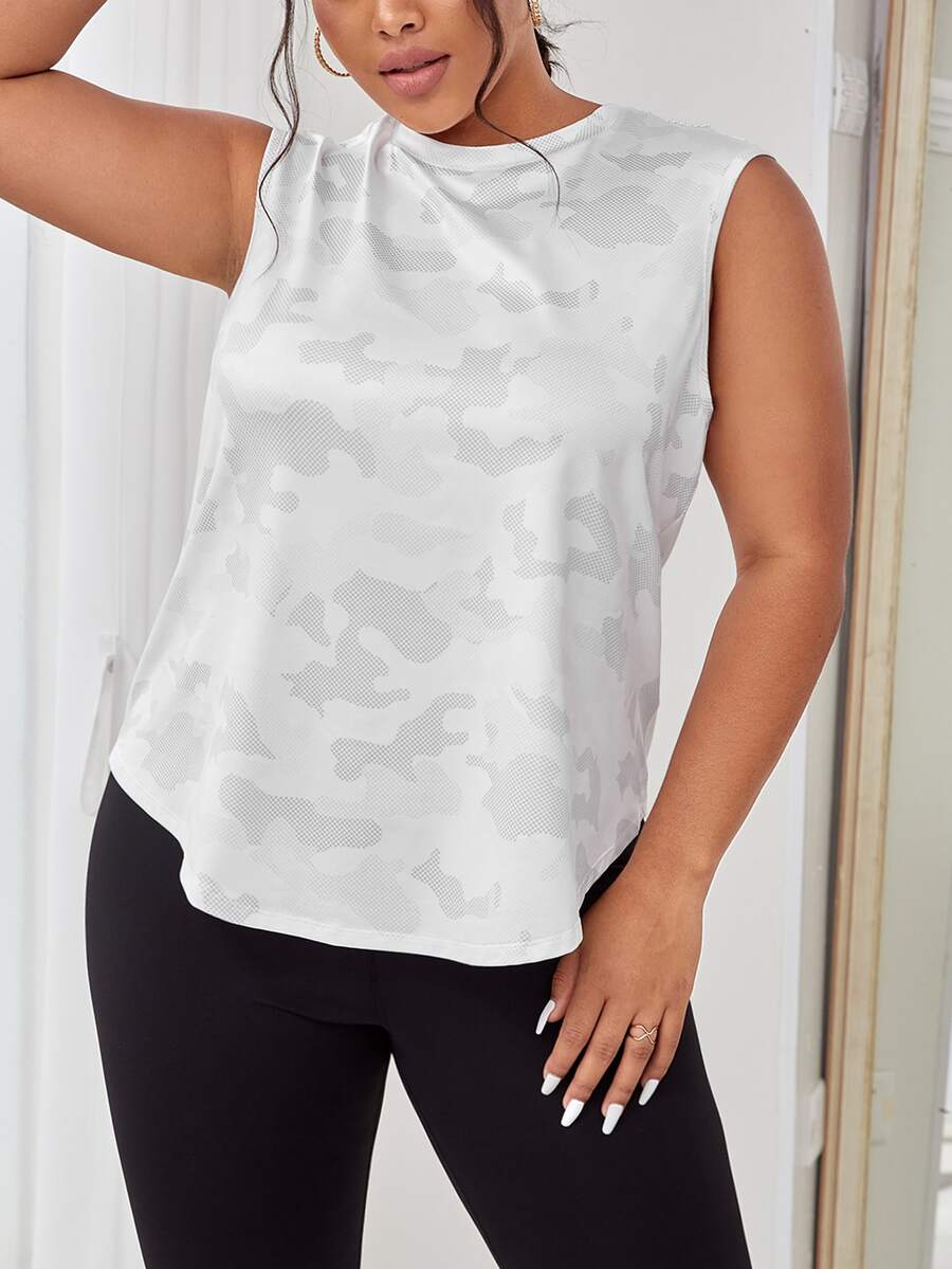 Plus Camo Print Sports Tank Top - White - View 1