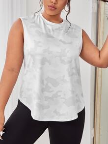 Plus Camo Print Sports Tank Top - White - View 3