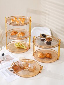 1pc PS Tray, Modern Gold Layered Food Tray For Home - Champagne - View 1