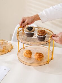 1pc PS Tray, Modern Gold Layered Food Tray For Home - Champagne - View 2