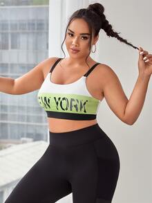 Plus Letter Graphic Colourblock Sports Bra - Multicolor - View 4