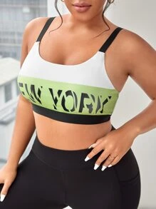 Plus Letter Graphic Colourblock Sports Bra - Multicolor - View 5