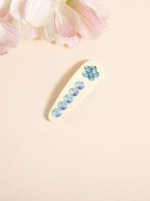 Rhinestone Flower Decor Snap Clip - Blue - View 3