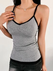 DAZY Top De Tirantes Con Contraste De Ribete - Gris - Ver 4