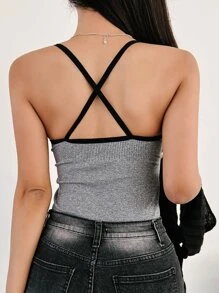 DAZY Top De Tirantes Con Contraste De Ribete - Gris - Ver 5