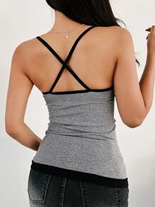 DAZY Top De Tirantes Con Contraste De Ribete - Gris - Ver 6