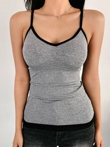 DAZY Top De Tirantes Con Contraste De Ribete - Gris - Ver 8