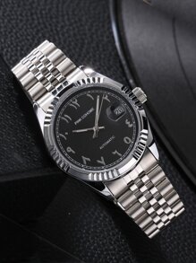 Men Round Pointer Date Quartz Watch - Black - View 4