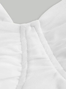 SHEIN MOD 單肩褶邊露肩短上衣 - 白色 - 查看 3