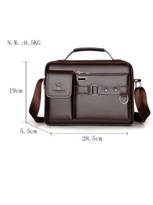 新款 PU 侧包斜挎包男士商务休闲包复古可调节外出手提包书包单肩包运动包大学生旅行学院学校皮包防水礼品侧包方形包节日夏季复古包大一学生单肩包徒步旅行大容量休闲度假腰包钱包圣诞节感恩节手提包 - 棕色 - 查看 5