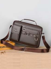 新款 PU 侧包斜挎包男士商务休闲包复古可调节外出手提包书包单肩包运动包大学生旅行学院学校皮包防水礼品侧包方形包节日夏季复古包大一学生单肩包徒步旅行大容量休闲度假腰包钱包圣诞节感恩节手提包 - 棕色 - 查看 10