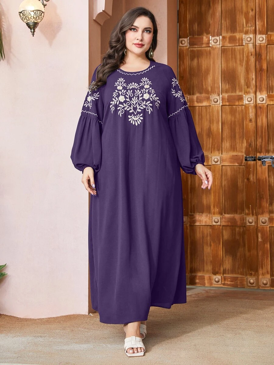 Al Najma Đầm Plus Size Thêu Hoa Khiêm tốn - Màu tím - Xem 1