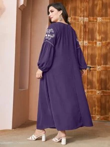 Al Najma Đầm Plus Size Thêu Hoa Khiêm tốn - Màu tím - Xem 2