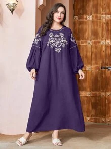 Al Najma Đầm Plus Size Thêu Hoa Khiêm tốn - Màu tím - Xem 3