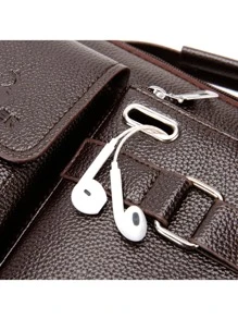 新款 PU 侧包斜挎包男士商务休闲包复古可调节外出手提包书包单肩包运动包大学生旅行学院学校皮包防水礼品侧包方形包节日夏季复古包大一学生单肩包徒步旅行大容量休闲度假腰包钱包圣诞节感恩节手提包 - 棕色 - 查看 16