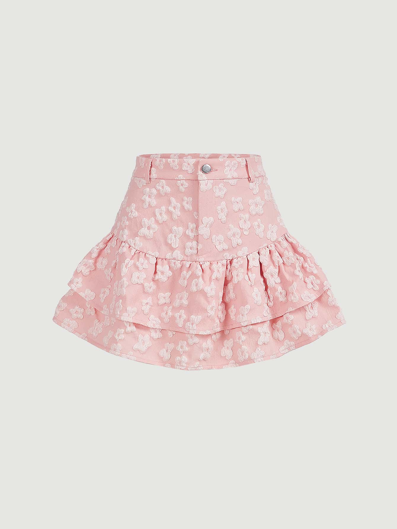 SHEIN MOD Falda con estampado floral bajo con fruncido - Rosa Pálido - Ver 1