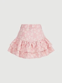 SHEIN MOD Falda con estampado floral bajo con fruncido - Rosa Pálido - Ver 2