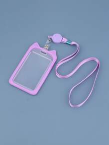1pc Cartoon Design Card Cover With Lanyard - Blue - View 9