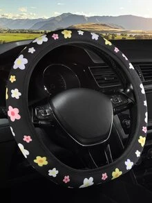 1pc Flower Pattern Car Steering Wheel Cover - Multicolor - View 2