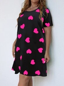 SHEIN LUNE Đầm Plus Size Tim Tất cả trên in Giải trí - màu đen - Xem 5