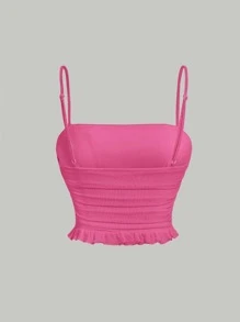SHEIN MOD Top de tirantes pecho con fruncido bajo con fruncido - Rosa Fucsia - Ver 2
