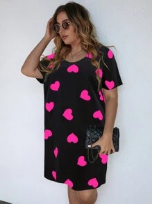 SHEIN LUNE Đầm Plus Size Tim Tất cả trên in Giải trí - màu đen - Xem 6