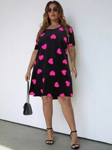 SHEIN LUNE Đầm Plus Size Tim Tất cả trên in Giải trí - màu đen - Xem 8