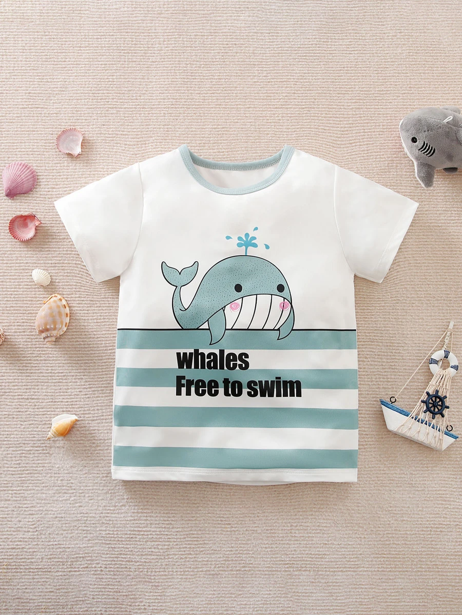 Yierying Toddler Boys Whale & Letter Graphic Tee - Blue and White - View 1