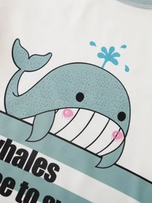 Yierying Toddler Boys Whale & Letter Graphic Tee - Blue and White - View 3