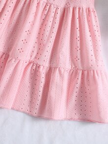 SHEIN Niñas Vestido halter con bordado con ojal bajo con fruncido - Rosa Pálido - Ver 4