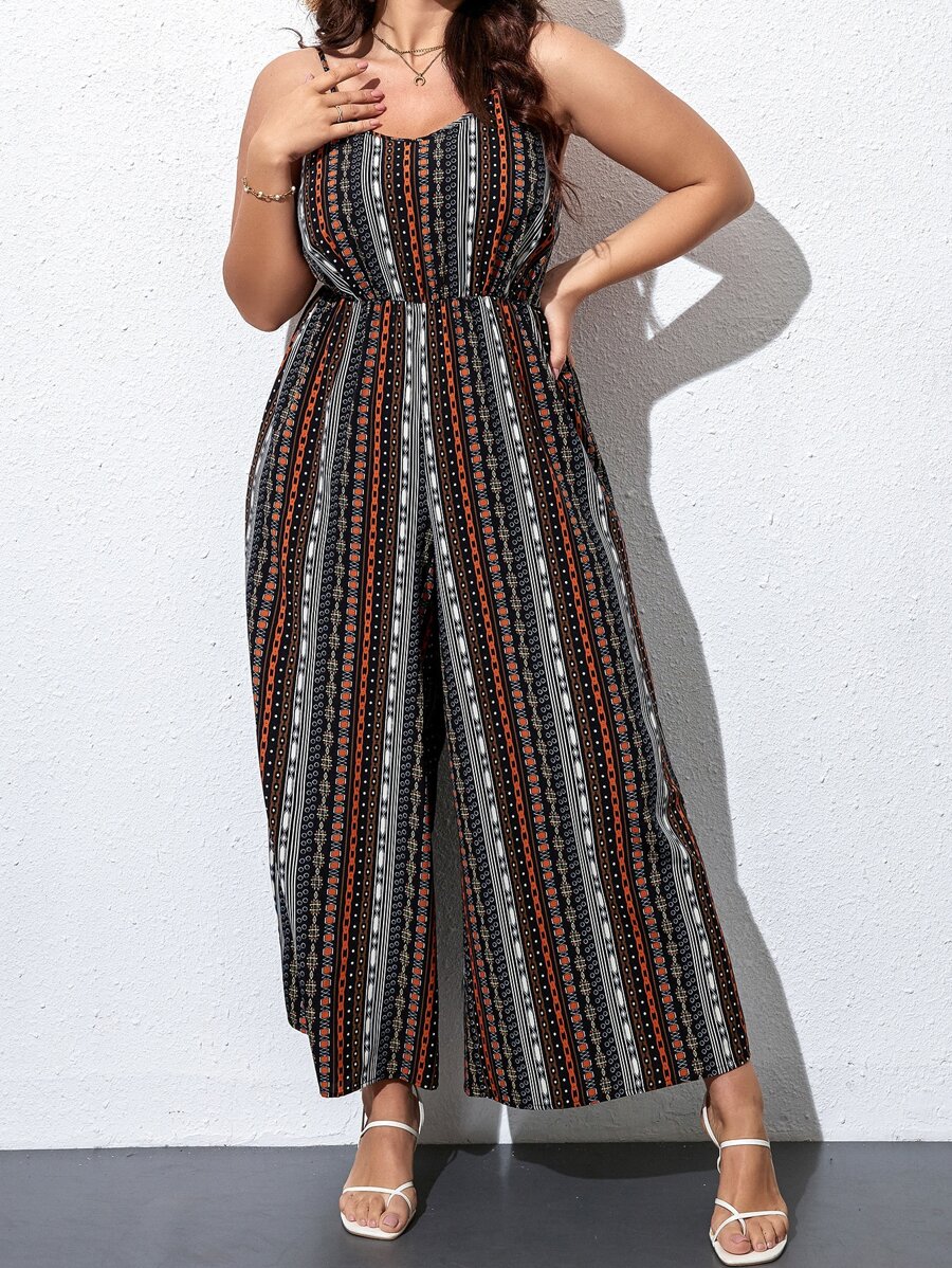 SHEIN Holidaya Plus Geo Print Cami Jumpsuit - Multicolor - View 1