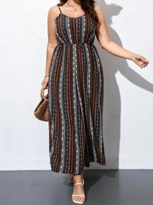 SHEIN Holidaya Plus Geo Print Cami Jumpsuit - Multicolor - View 4